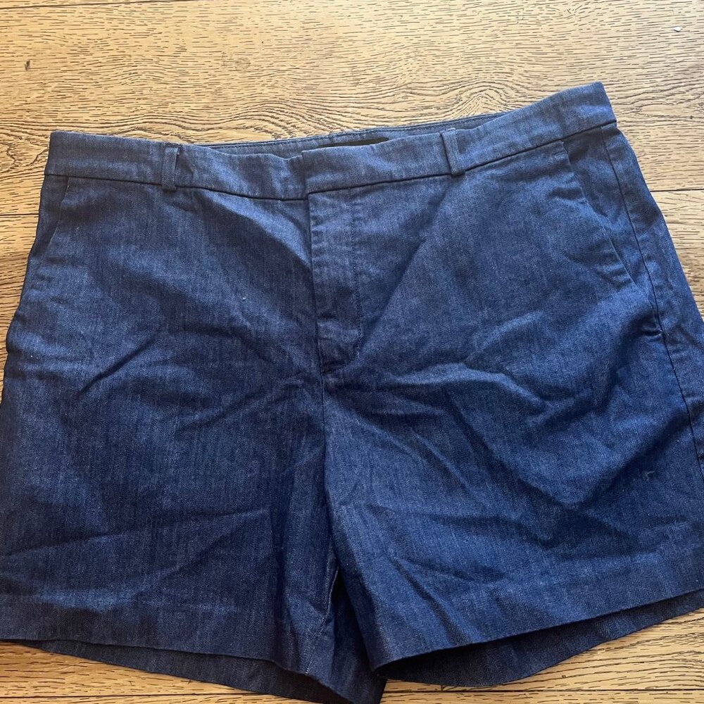 Banana Republic Womens Shorts 12 Blue Flat Front Solid Dark Denim Bermuda